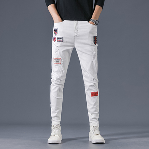 2021春夏款潮牌水洗贴标弹力牛仔裤男修身小脚裤QT5031-88163-P85图片