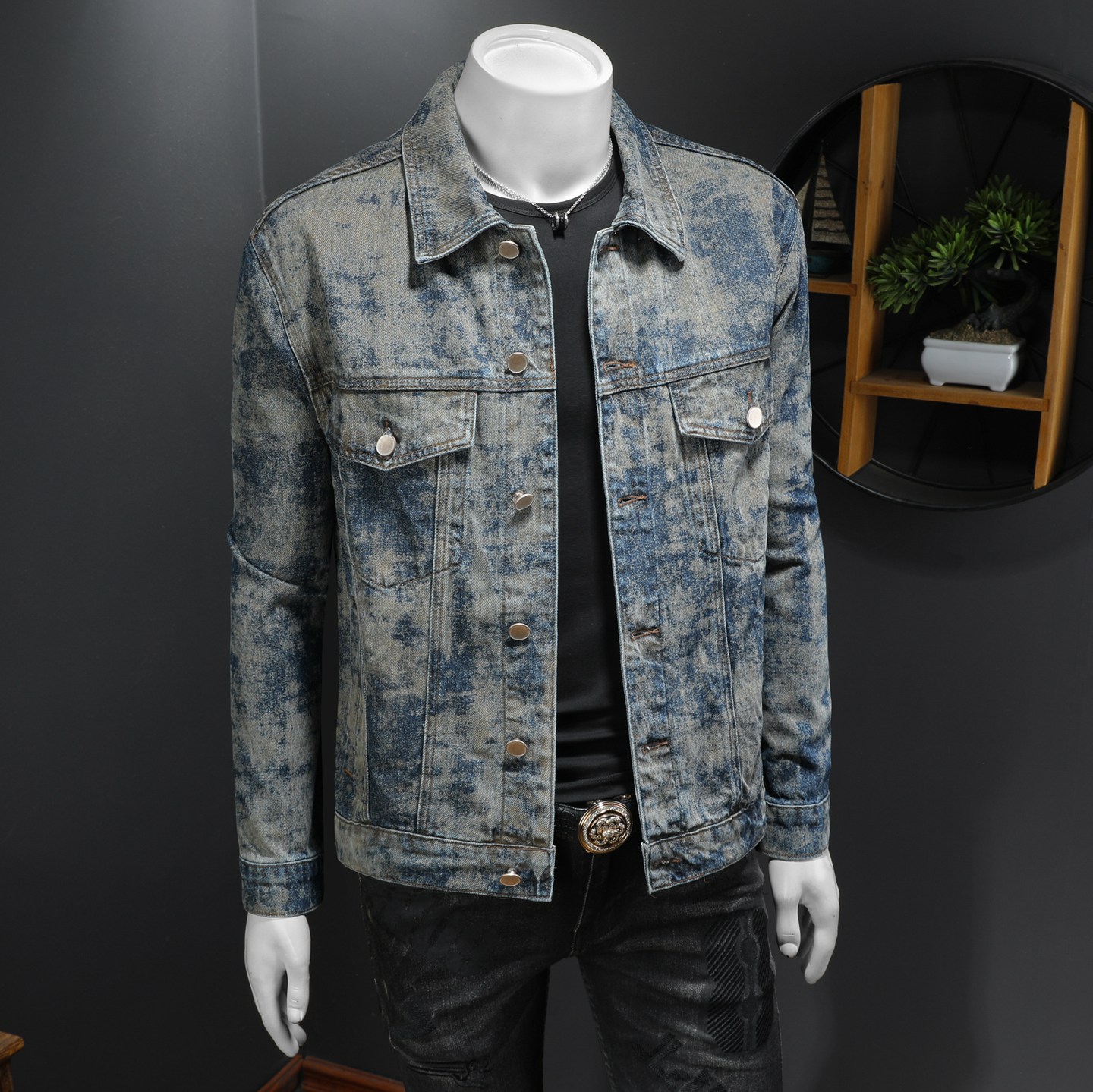 春季新款激光复古斑驳纹理做旧痞帅水洗牛仔夹克男D218-1337-P170,男装夹克,电商D218