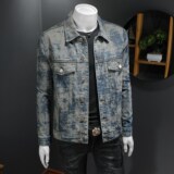 春季新款激光复古斑驳纹理做旧痞帅水洗牛仔夹克男D218-1337-P170，男装夹克，电商D218