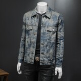 春季新款激光复古斑驳纹理做旧痞帅水洗牛仔夹克男D218-1337-P170，男装夹克，电商D218