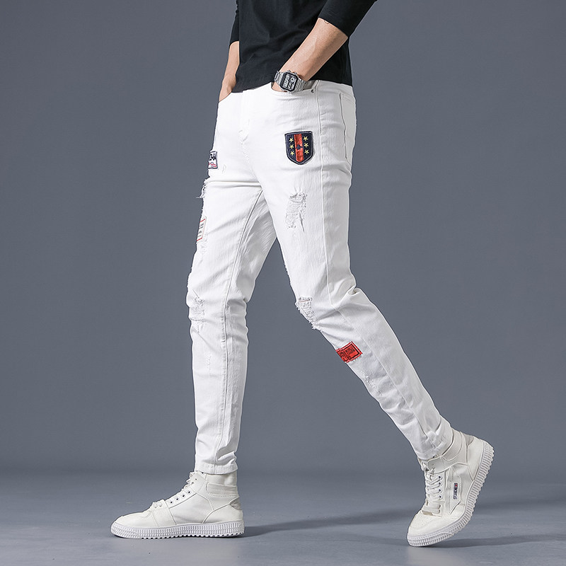 2021春夏款潮牌水洗贴标弹力牛仔裤男修身小脚裤QT5031-88163-P85,男装牛仔裤,电商D218