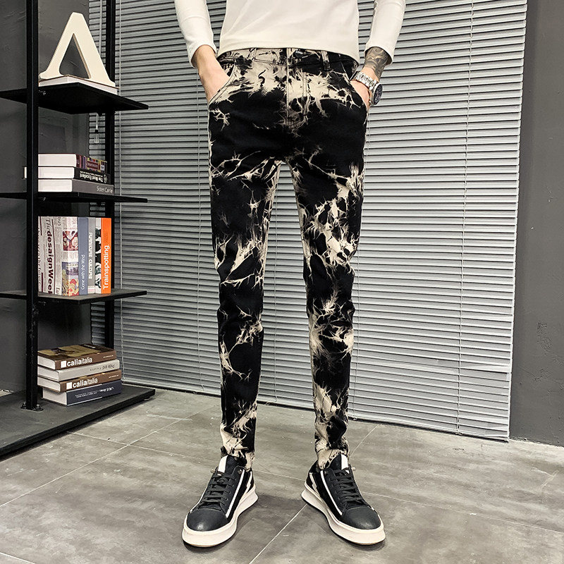 2021年秋季花色裤子男韩版潮流修身小脚牛仔裤男QT5031-8880图片