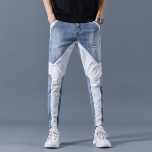 20201春夏薄款拼接弹力牛仔裤男微跨小脚裤QT5031-89125-P95图片