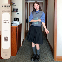 WHYSTUDIO 甜酷日系设计感经典学院风百搭黑色百褶中裙A字半身裙