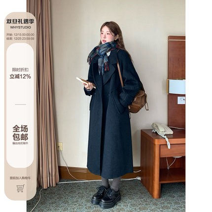 WHYSTUDIO 奢级贵感时髦重磅山羊绒双面呢大衣女秋冬长款翻领外套