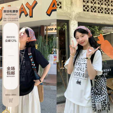 WHYSTUDIO 冰感奥代尔棉宽松涂鸦印花字母短袖T恤女春夏新款上衣