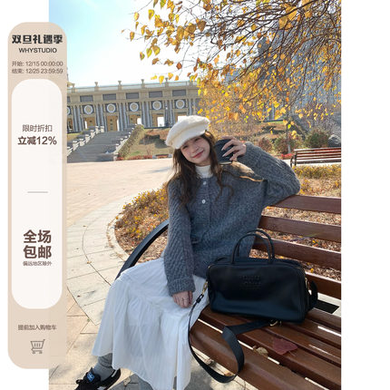 WHYSTUDIO 前后两面穿手工重磅羊毛加厚保暖发热麻花V领毛衣外套