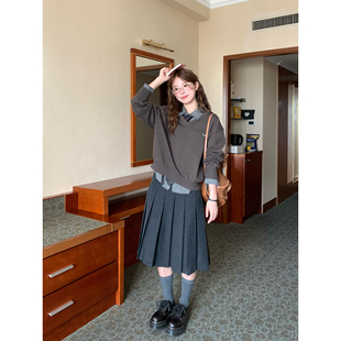 WHYSTUDIO 韩系复古知识分子学院高智感V领套头毛衣秋冬新款上衣