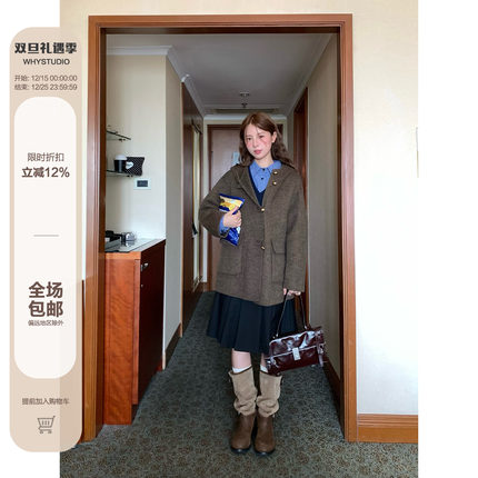 WHYSTUDIO 小魔女留洋千金气质斗篷大衣高奢双面呢中长款毛呢外套