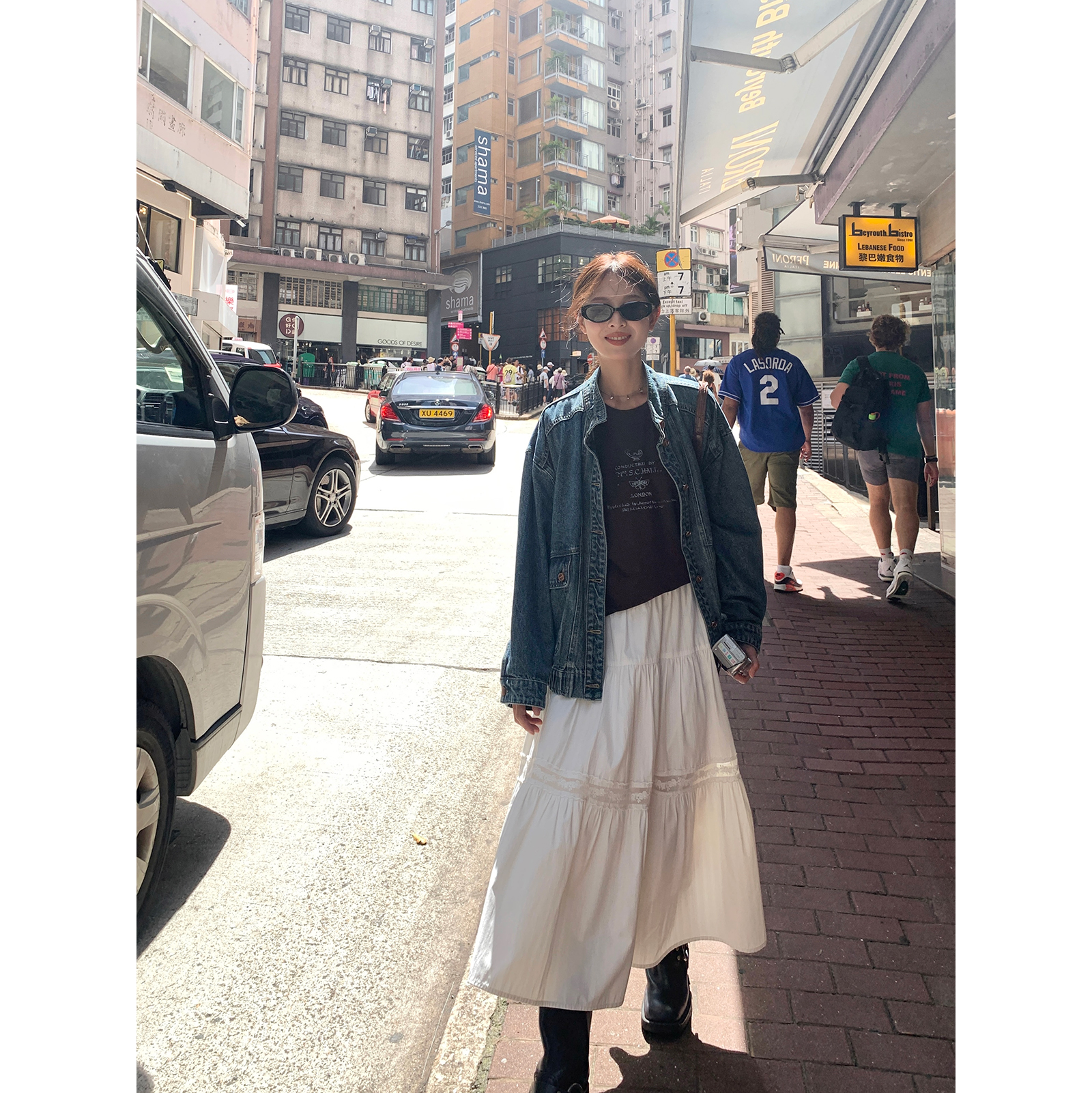 WHYSTUDIO_ 月光女神白色蕾丝拼接半身长裙女夏季百搭A字收腰裙
