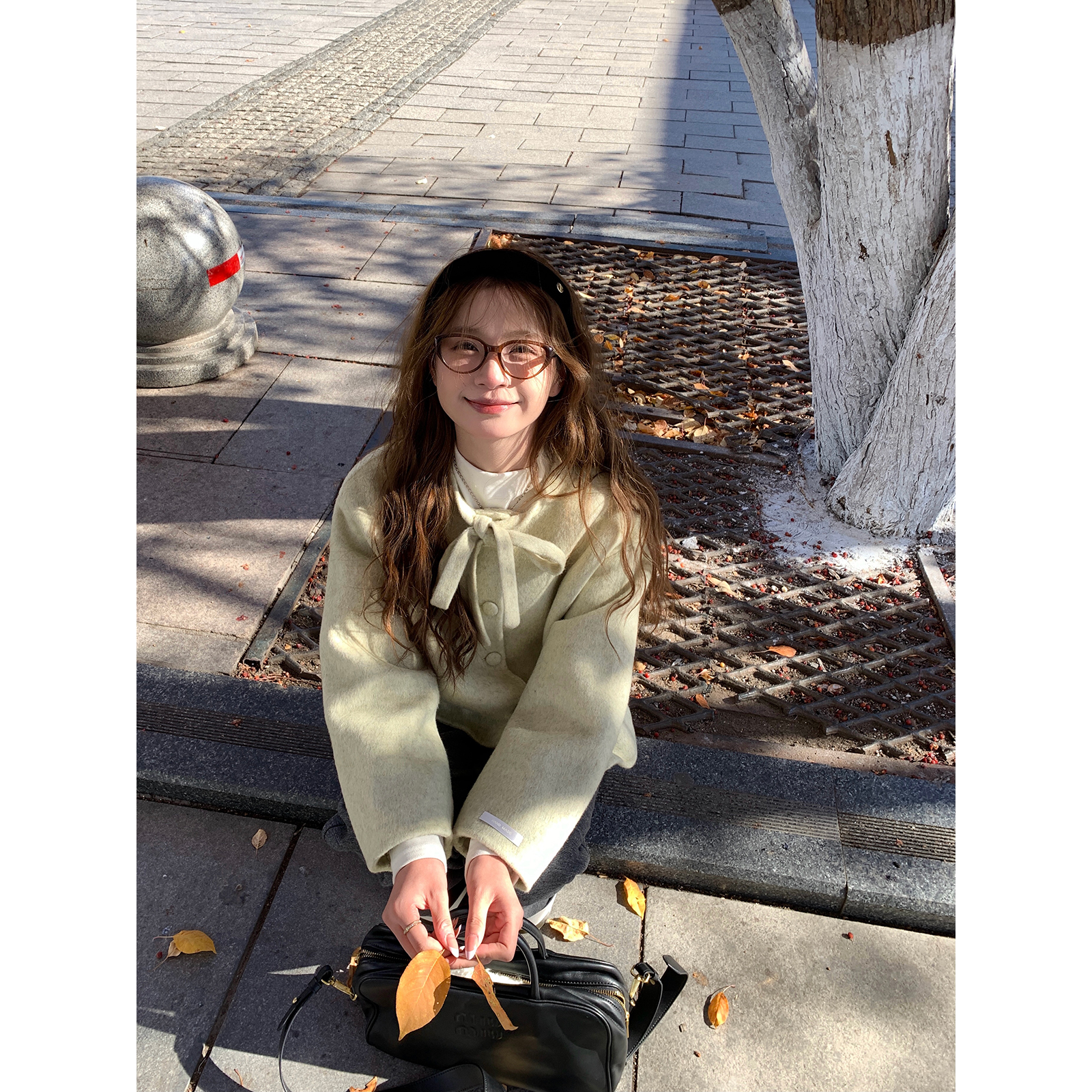 WHYSTUDIO 奶油青提千金小香手工高奢质感羊毛冬季短款双面呢外套