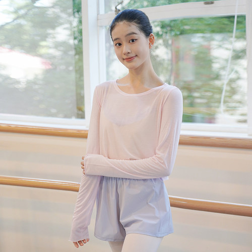 路易十四薄长袖T恤女成人芭蕾舞蹈上衣冷气衫空调长袖薄短款宽松