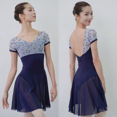 LOUIS XIV刺绣短袖体服芭蕾舞练功服女连体服舞蹈体操形体服