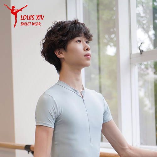 路易十四儿童男生白T恤 高领拉链短款紧身芭蕾舞蹈上衣修身T恤