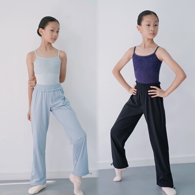 热身抽绳长裤路易十四芭蕾舞蹈练功裤女童软薄轻弹力静音花边长裤