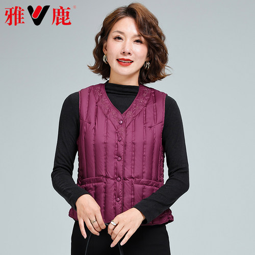 雅鹿2025冬中国风刺绣羽绒马甲女