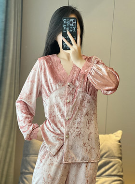 睡衣女金丝绒秋冬长袖长裤套装