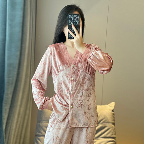 睡衣女金丝绒秋冬长袖长裤套装