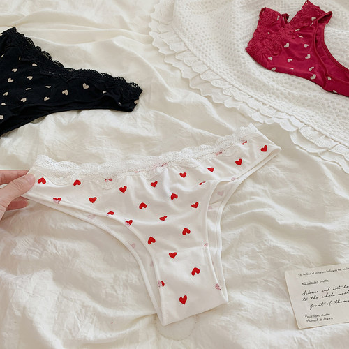 桃心爱恋 日系简约甜美内裤女纯棉蕾丝花边2025新款低腰三角裤