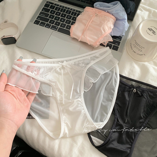 夏季 网纱低腰内裤 桃雾心结 薄款 纯欲风 女2025新款 性感少女三角裤