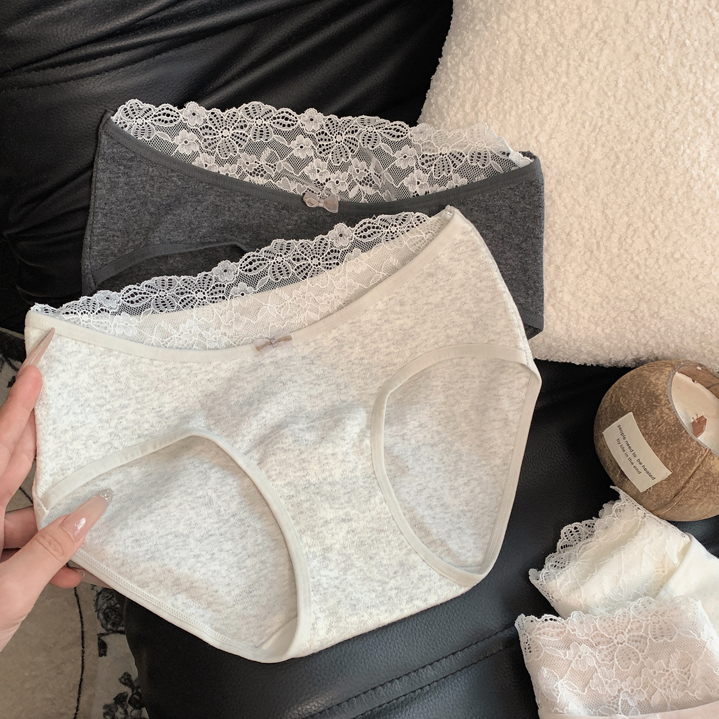 奶芙蕾丝  内裤女款纯棉低腰透气少女性感蕾丝边三角裤日常舒适