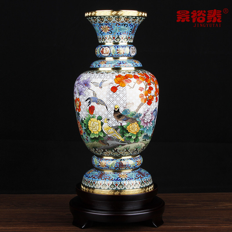 景泰蓝花瓶钟连盛15寸20寸《盛世欢歌》铜胎乔迁书房家居客厅摆件