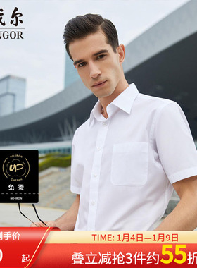 【DP免烫】雅戈尔短袖衬衫夏季新款男士商务休闲棉涤白色百搭衬衣
