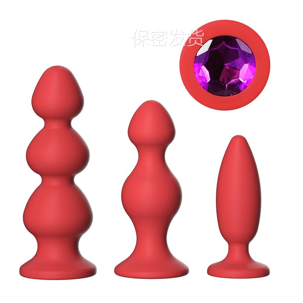 私密解压硅胶按摩器菊部门塞带彩色水钻局部扩张菊部门塞放松臀部