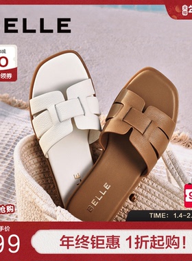 百丽女鞋平底拖鞋女新款夏季外穿鞋子平跟海边度假沙滩鞋D6F1DBT5