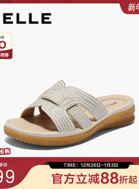 百丽闪钻度假风休闲拖鞋夏季新款女鞋子平跟可外穿拖鞋D6S1DBT5