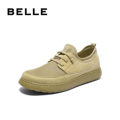 休闲鞋百丽网面套脚厚底男鞋工装