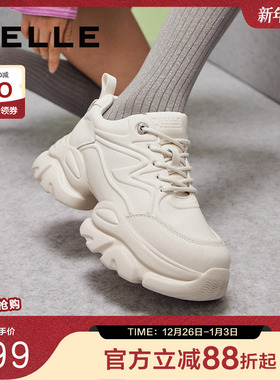 百丽女鞋子厚底增高老爹女鞋新款女款复古运动休闲鞋子A6F2DAM4