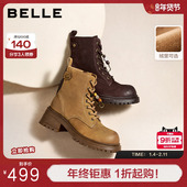 张凌赫周雨彤百丽小野马英伦风马丁靴子女冬加绒厚底短靴E5C1DDD5