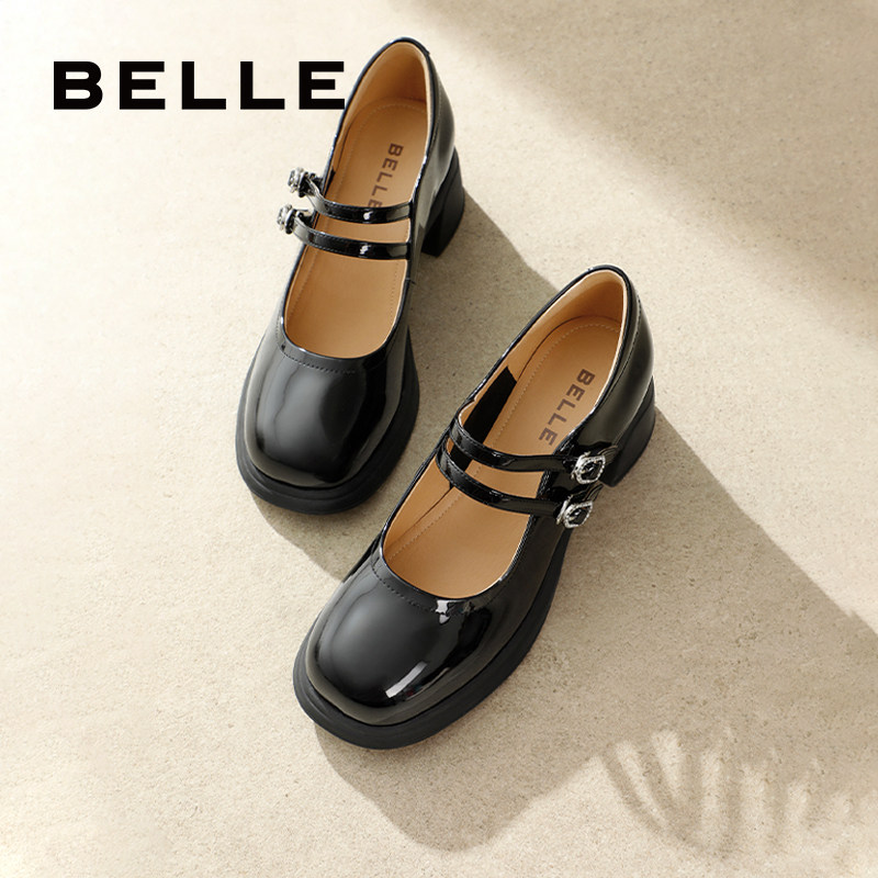 百丽女鞋粗高跟玛丽珍鞋女新款通勤漆皮小皮鞋浅口单鞋子3A601AQ4,女鞋,玛丽珍鞋,淘宝优惠券,粉丝福利购,淘宝优惠卷