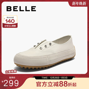 免系带运动休闲鞋 女2025新款 子B2730CM5 帆布鞋 百丽厚底小白板鞋