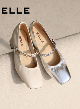 百丽女鞋子法式玛丽珍鞋女春季新款浅口真皮粗高跟单鞋D4A1DAQ5