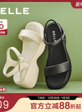 百丽一字带厚底凉鞋女夏季新款鞋子可外穿休闲运动凉鞋A9D1DBL4