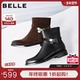 百丽女靴真皮通勤时装 靴冬新款 粗跟瘦瘦靴羊皮绒面中筒靴3QF48DD5