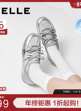 百丽复古网面蝴蝶结芭蕾风德训鞋女新款透气运动休闲鞋3QSB8BM5