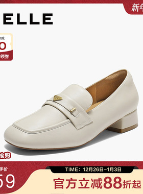 百丽粗高跟乐福鞋女鞋子秋新上班穿一脚蹬真皮通勤单鞋B2846CM5