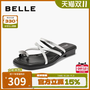 子仙女风沙滩鞋 百丽夹脚可外穿平底拖鞋 女鞋 新款 A9Z1DBT4 夏季