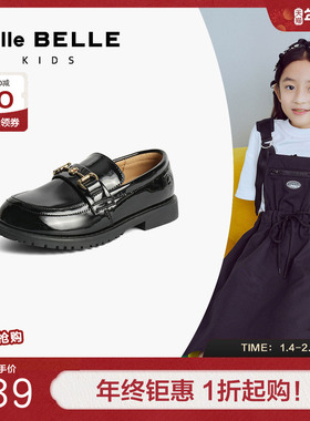 百丽学院风乐福鞋童鞋女新款复古黑色小皮鞋33880C84