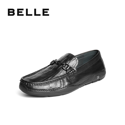 百丽一脚蹬豆豆鞋男秋季新款商场同款牛皮革休闲乐福鞋8TX01CM5