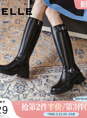 百丽厚底高长靴骑士靴女冬季新款真皮显瘦瘦长筒靴子3NC72DG4