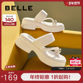 子海边增高户外拖鞋 百丽女鞋 B1782BT4 新款 鞋 厚底夹脚凉鞋 女夏季