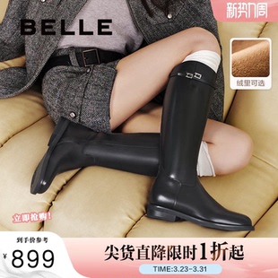 周雨彤秦岚同款 百丽双子星骑士长筒靴大筒围加绒高长靴B9V1DDG5