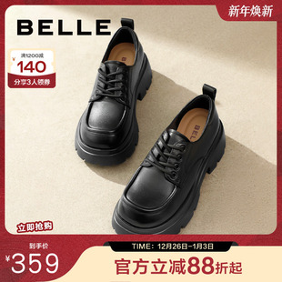 厚底牛津鞋 黑色小皮鞋 女春夏季 乐福鞋 子B1Q1DCM4预 新款 百丽女鞋