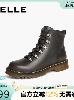 百丽女靴子冬季新款休闲短靴黑色厚底英伦风马丁靴女BCX44DD4