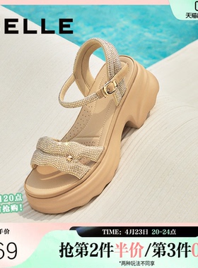 百丽女鞋厚底增高一字带凉鞋夏季新款妈妈法式休闲凉鞋D7Z2DBL5