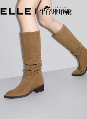 百丽西部牛仔堆堆靴骑士靴冬季女靴子美拉德长筒靴BCY76DG3